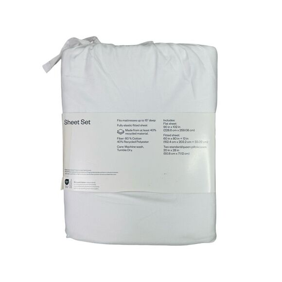 Room Essentials Cotton Blend Sateen Sheets - White - Queen Size - Picture 2 of 2